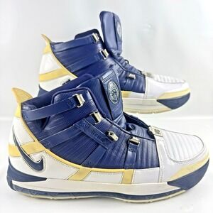 Nike Zoom LeBron 3 Midnight Navy 2005 OG Mens 13 White Blue 312147 141 No Laces